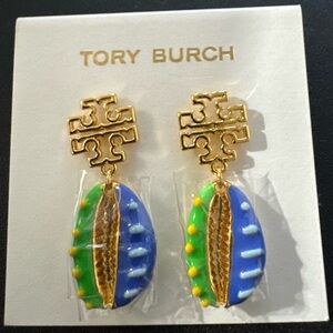 Tory Burch Gold and Blue Drop Earrings